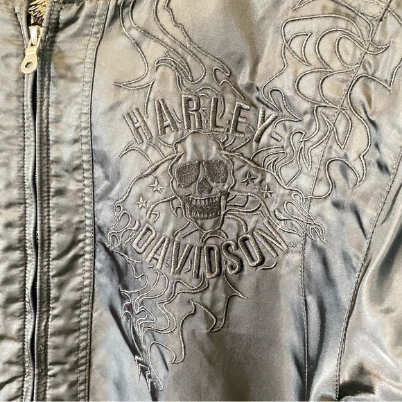Harley Davidson Embroidered Skull Wings Satin Bomber Jacket Biker Moto Large - Picture 8 of 16